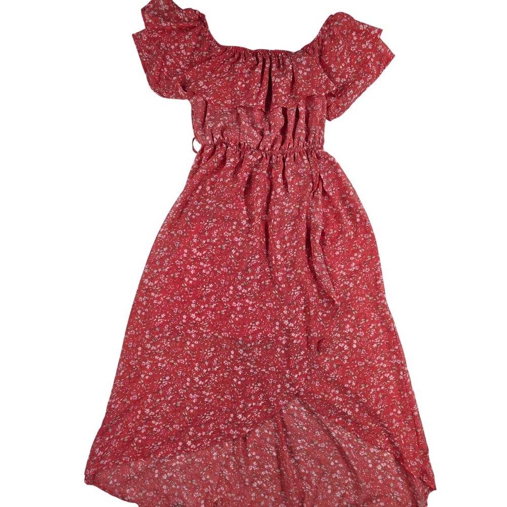 Wallflower Cayenne Red Floral High Low Maxi Dress Off Shoulder Medium NWT